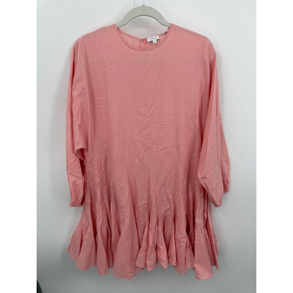 Rhode Ella Mini Dress Women XSโ Pink Long Sleeve Ruffle Hem Cotton